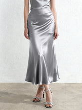 Liquid Satin Mermaid Maxi Skirt - Silver