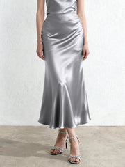 Liquid Satin Mermaid Maxi Skirt - Silver