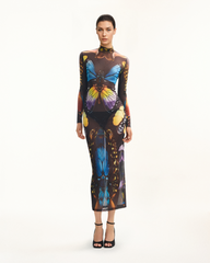Butterfly Mesh Maxi Dress - Multicolor