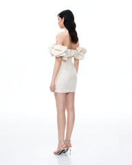 Althea Clouds Shoulders Floral Embroidered Mini Dress - White