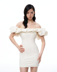 Althea Clouds Shoulders Floral Embroidered Mini Dress - White