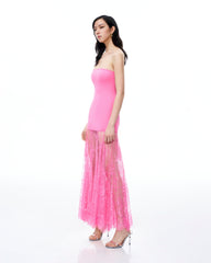 Evadne Floral Lace Dress - Pink