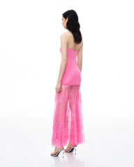 Evadne Floral Lace Dress - Pink