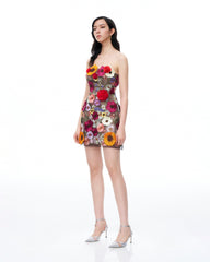 Cassian Floral Embroidered Mini Dress - Black Multi