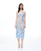 Evander 3D Floral Embroidered Maxi Dress - Blue