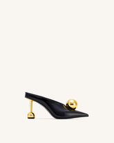 Sofia Angled Vamp Heel Mules - Black & Gold