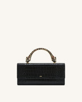 Maya Leopard-Shaped Hardware Handle Top Handle Bag - Black Croc