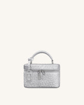 Cleo Faux Ostrich Texture Box Shape Top Handle Bag - Silver