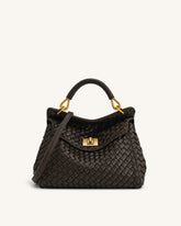 Lucia Classic Top Handle Woven Bag - Dark Brown