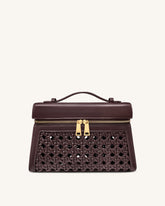 Thea Large Woven Top Handle Bag - Dark Red