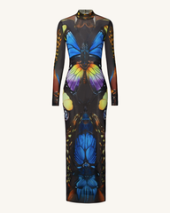 Butterfly Mesh Maxi Dress - Multicolor