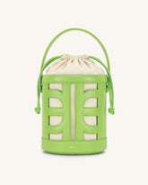 FEI Leather Cutout Bucket Bag - Lime Green