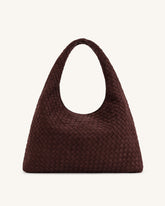 Iaura Faux Suede Woven Shoulder Bag - Dark Brown