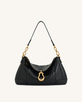 Jayla Metal Pendant Embellished Shoulder Bag - Black