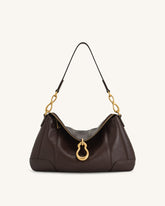 Jayla Metal Pendant Embellished Shoulder Bag - Dark Brown