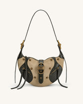 Tessa Faux Suede Studded Shoulder Bag - Khaki Green