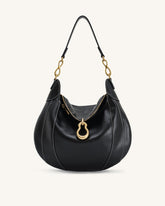 Daria Metal Pendant Embellished Shoulder Bag - Black