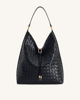 Aria Woven Texture Shoulder Bag - Black
