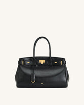 Ziva Metal Lock Decoration Tote Bag - Black