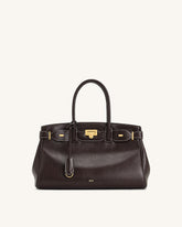 Ziva Metal Lock Decoration Tote Bag - Dark Brown