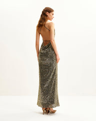 Araminta Sequined Gown with Floral Details - Gold