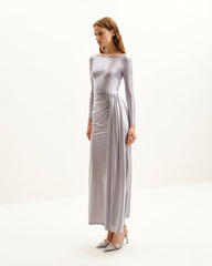 Amara Metallic Ruched Dress - Silver