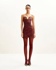 Eva Spaghetti Strap Sueded Dress - Burgundy