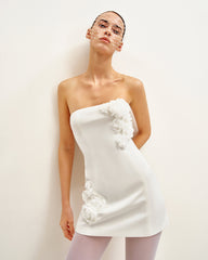 Blossoming Elegance Strapless Dress - White