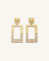 Geometrical Openwork Rectangle Earrings - 18ct Gold Plated & White Zircon