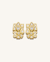 Geometrical Combination Earrings - 18ct Gold Plated & White Zircon