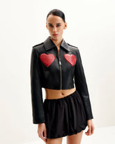 Sophie Cropped Leather Jacket - Black & Red