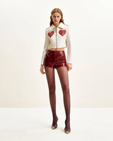 Sophie Cropped Leather Jacket - White & Red