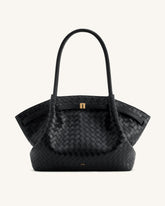 Hana Large Weave Texture Tote Bag - Black