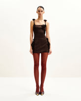 Elaina Pink Rosette Applique Mini Dress - Chocolate Brown