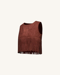 Faux Suede Fringe Halter - Burgundy