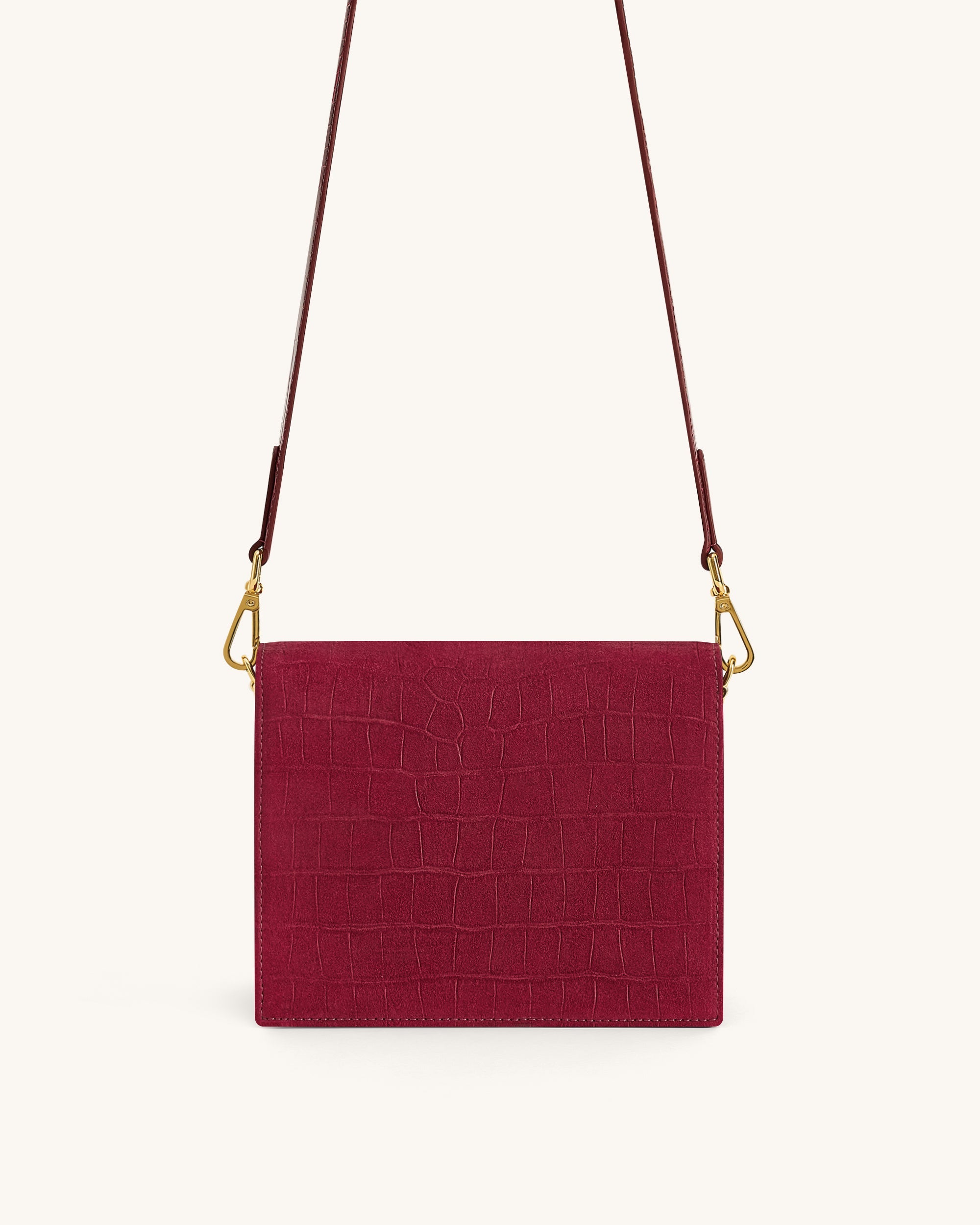 Mini Flap Faux Suede Croc Embossed Crossbody - Burgundy