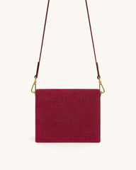 Mini Flap Faux Suede Croc Embossed Crossbody - Burgundy