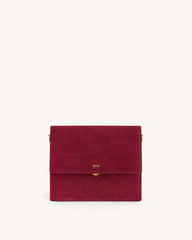 Mini Flap Faux Suede Croc Embossed Crossbody - Burgundy