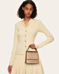 FAE Metallic Top Handle Crossbody - Ancient Gold Lizard