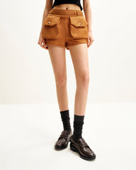 Abigail High-Waisted Utility Shorts - Brown