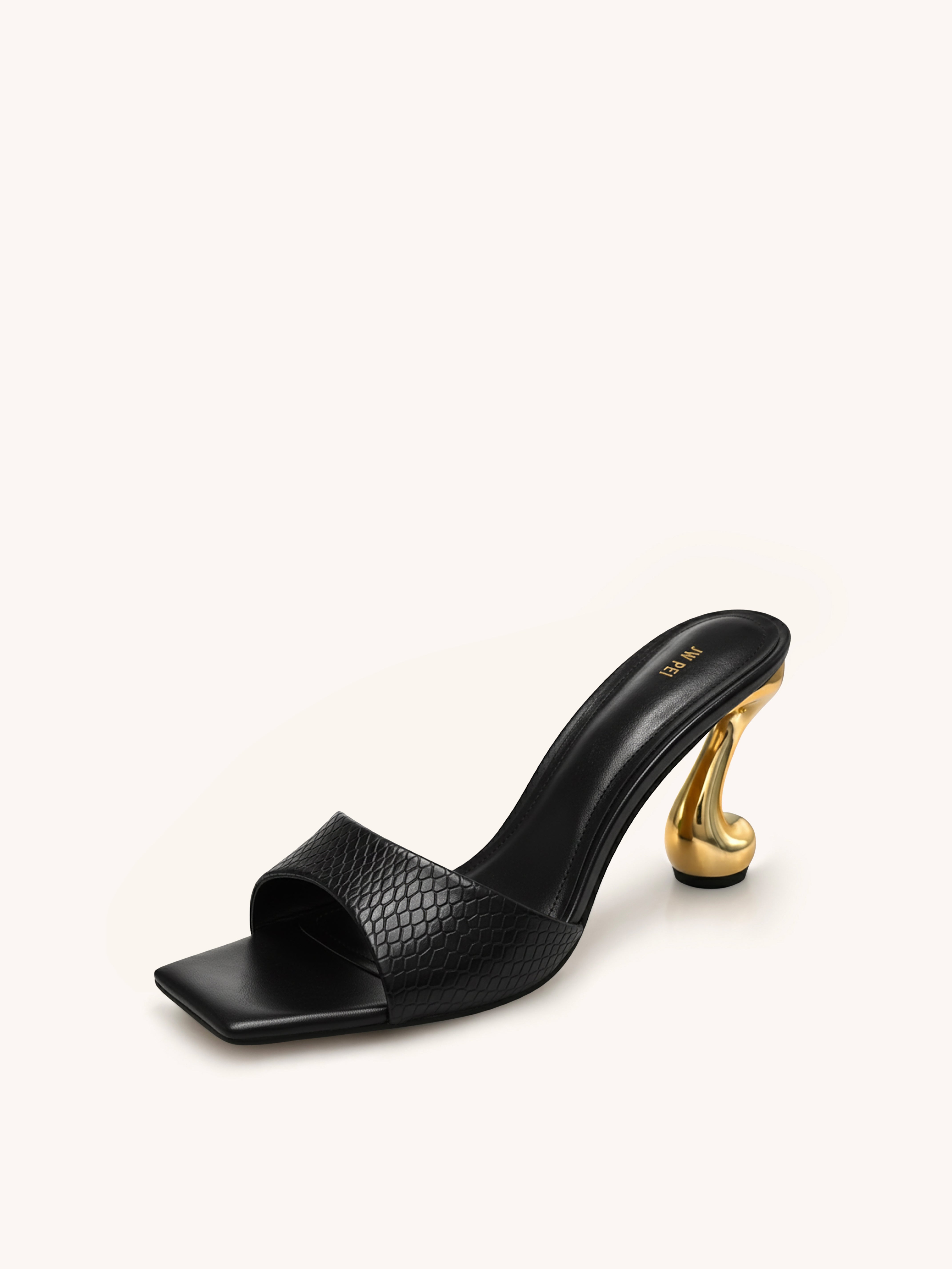 Hannah Faux Snakeskin Heel Mules - Black