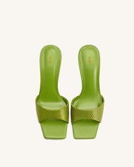 Hannah Snakeskin Heel Mules - Green