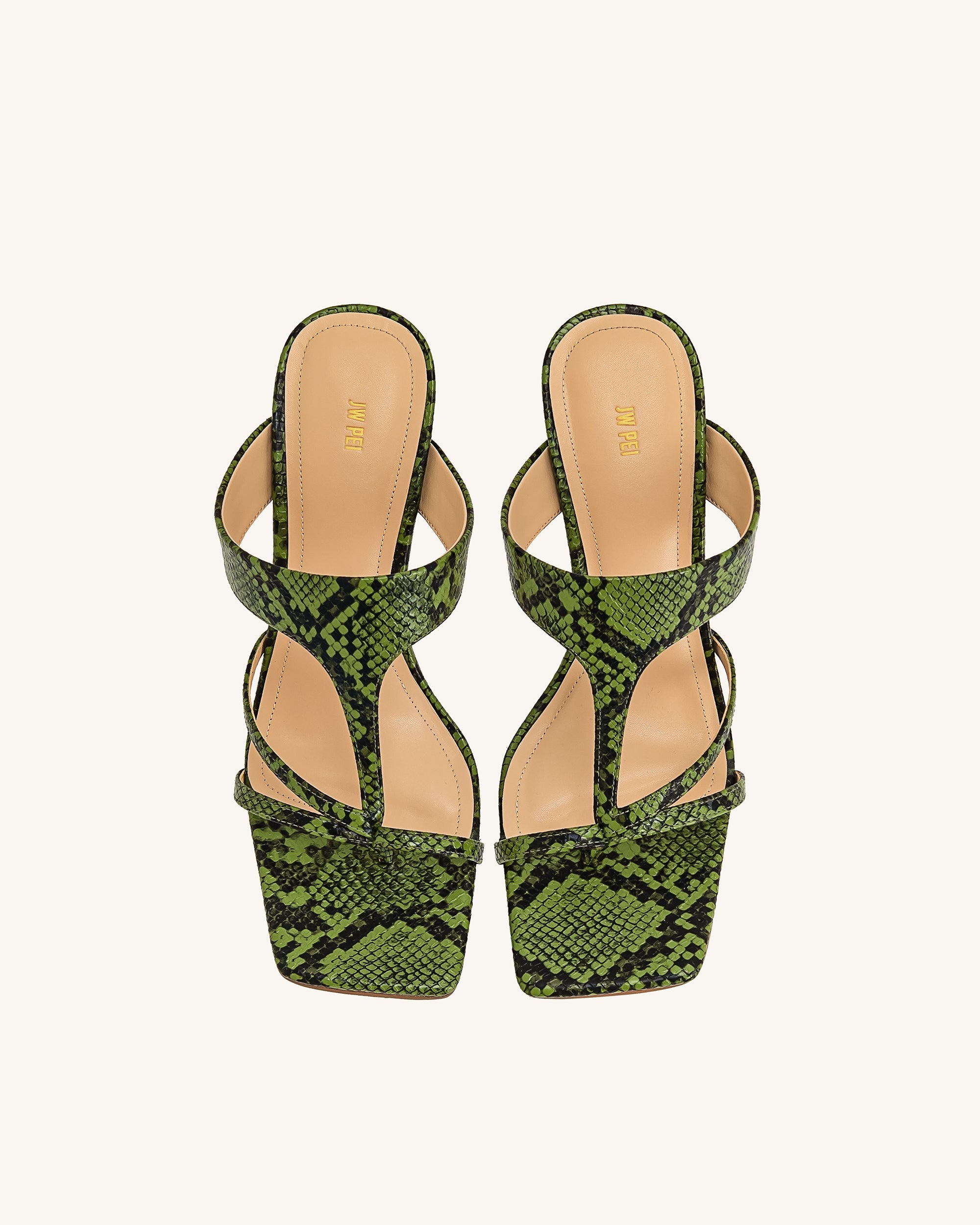 Cora Snakeskin Heeled Flip Flops - Green