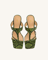 Cora Snakeskin Heeled Flip Flops - Green