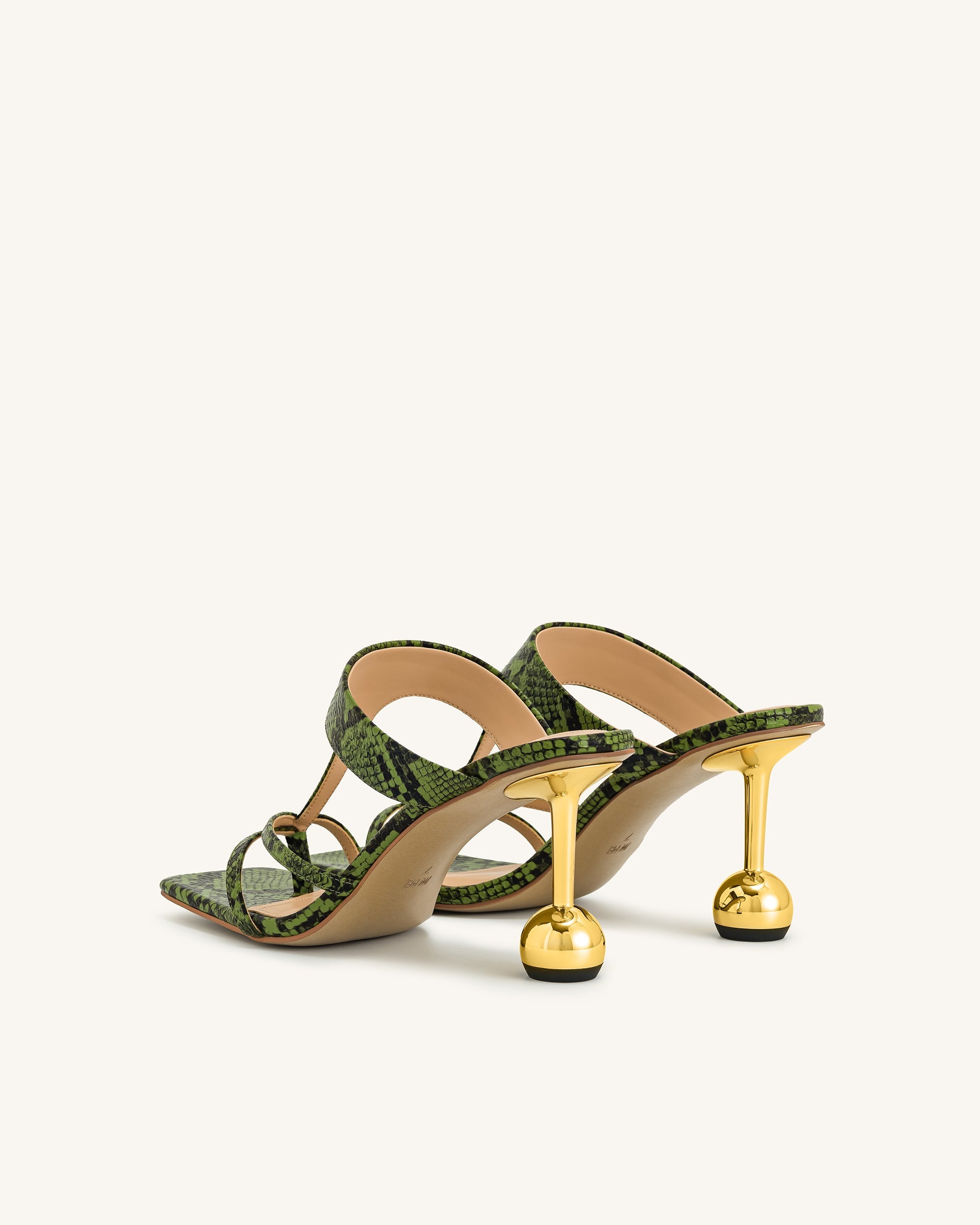 Cora Snakeskin Heeled Flip Flops - Green