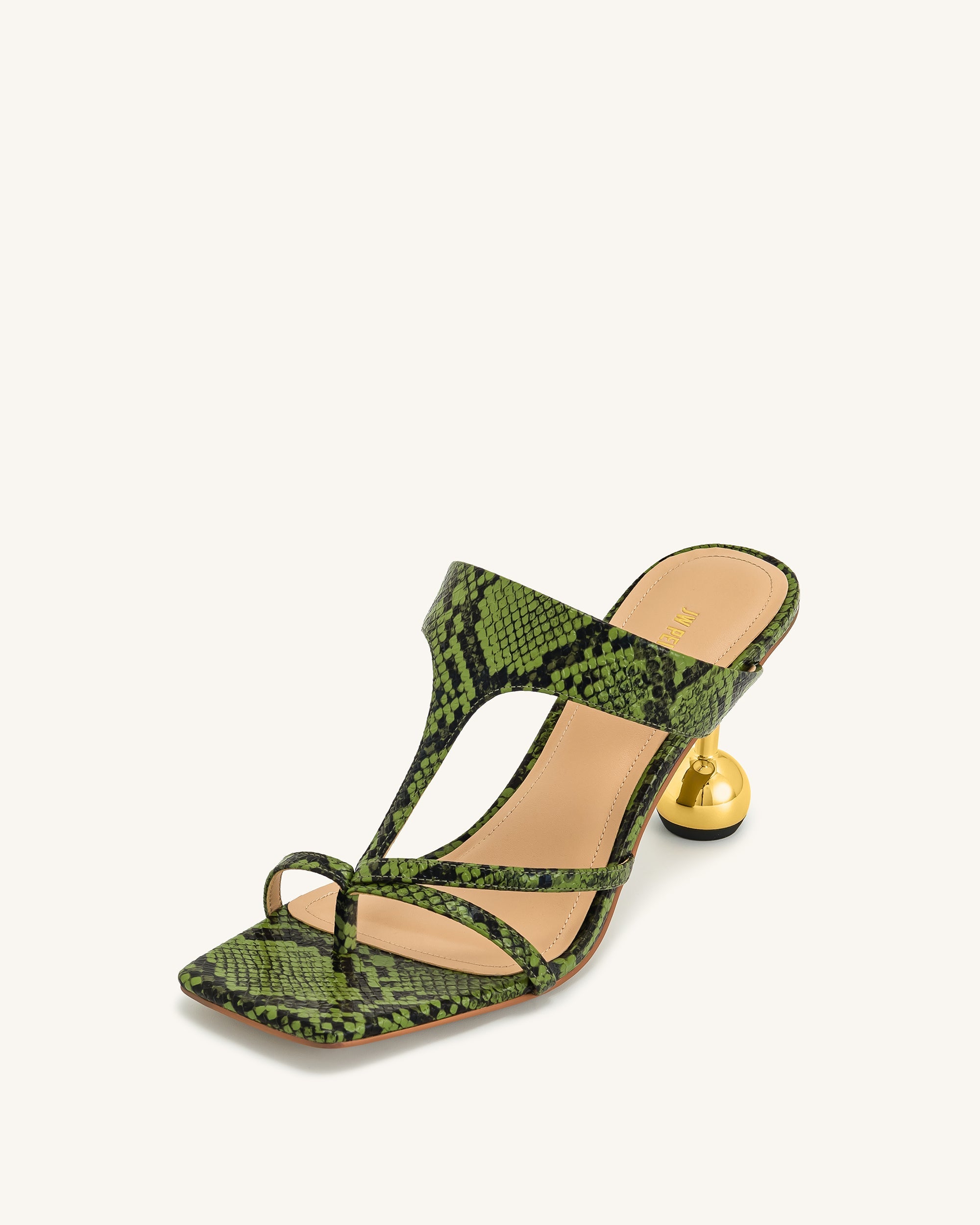 Cora Snakeskin Heeled Flip Flops - Green