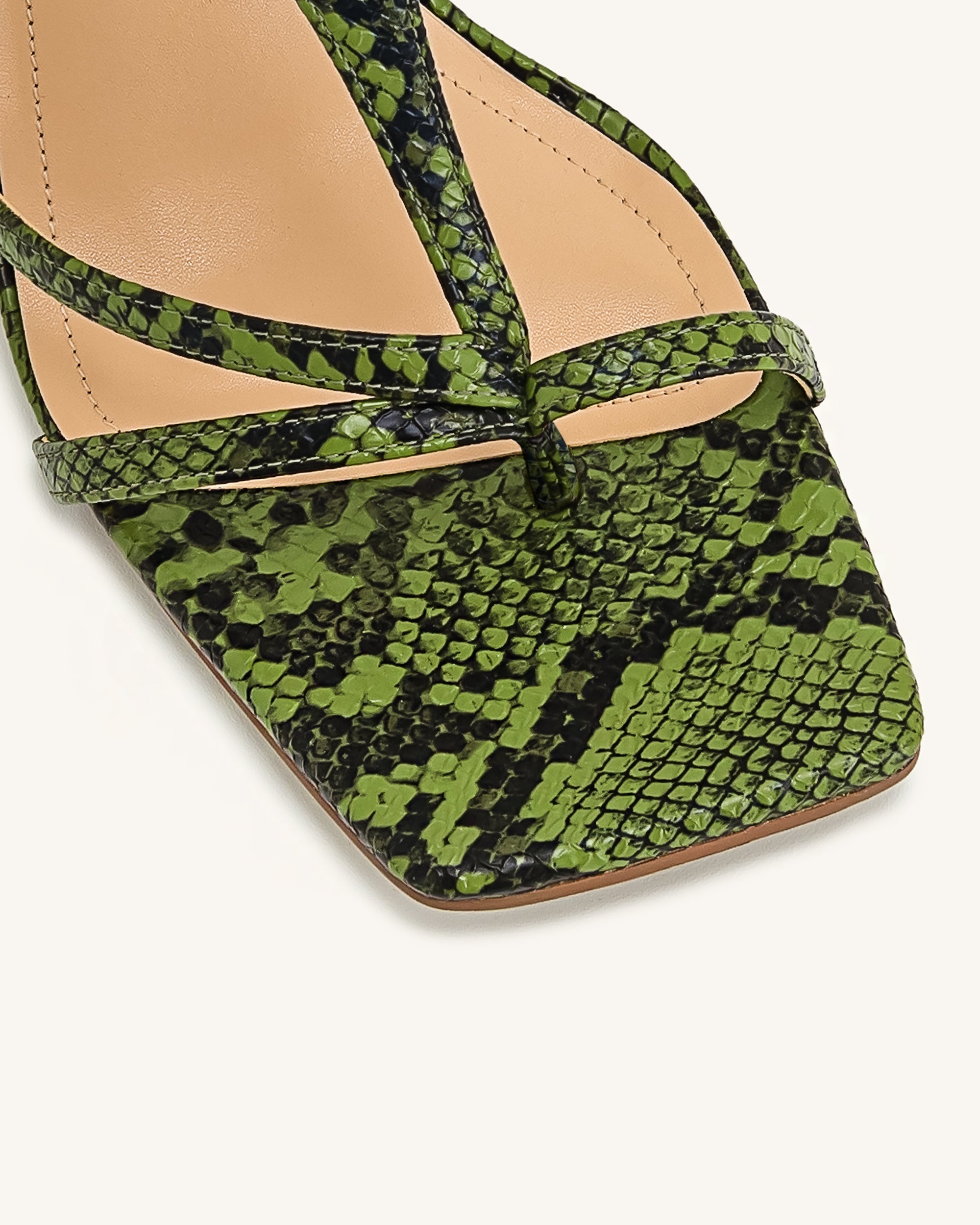 Cora Snakeskin Heeled Flip Flops - Green