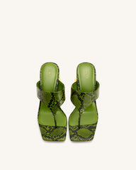 Naomi Snakeskin Heeled Flip Flops - Green
