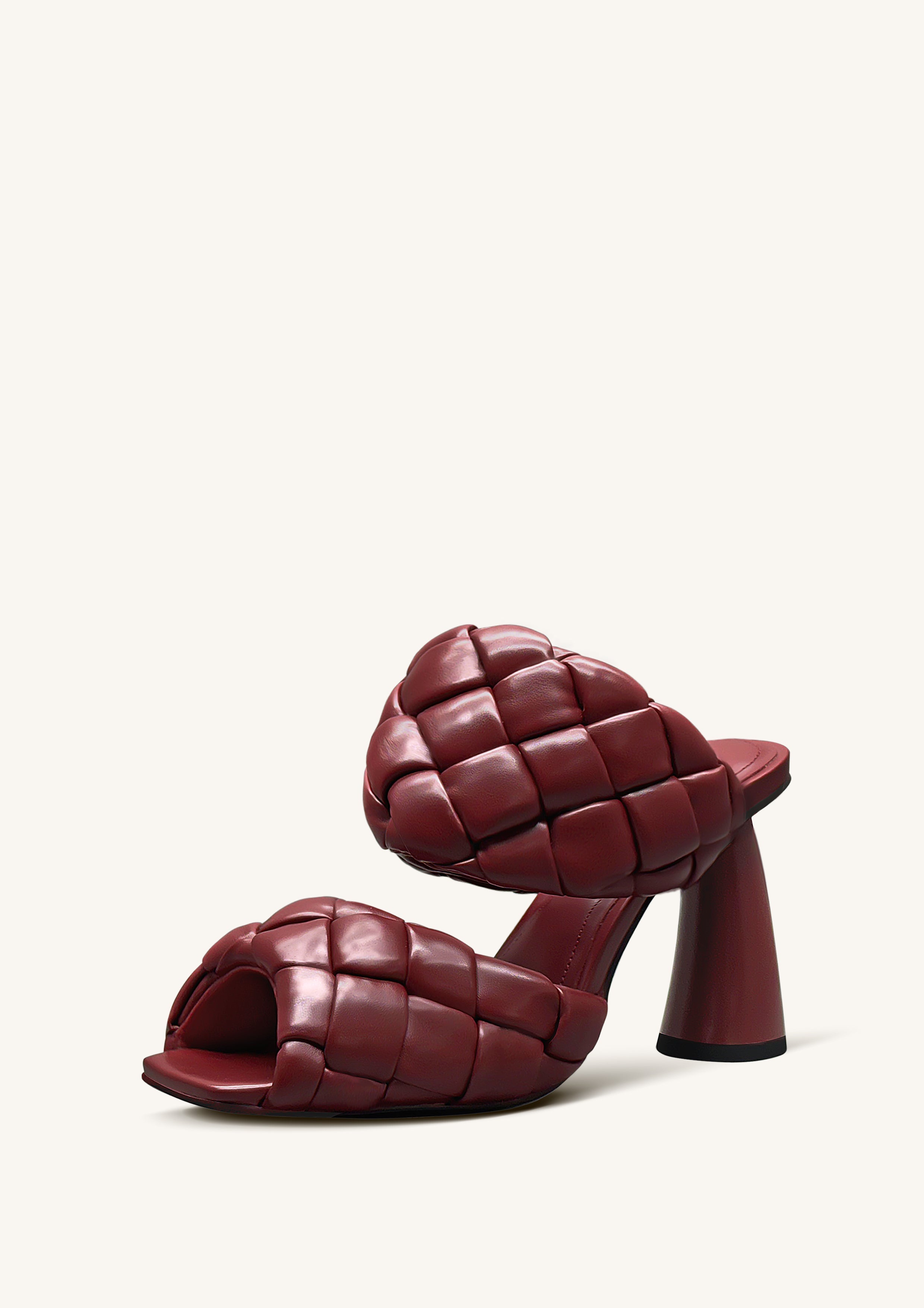 Lillian Weave Leather Heel Mules – Burgundy