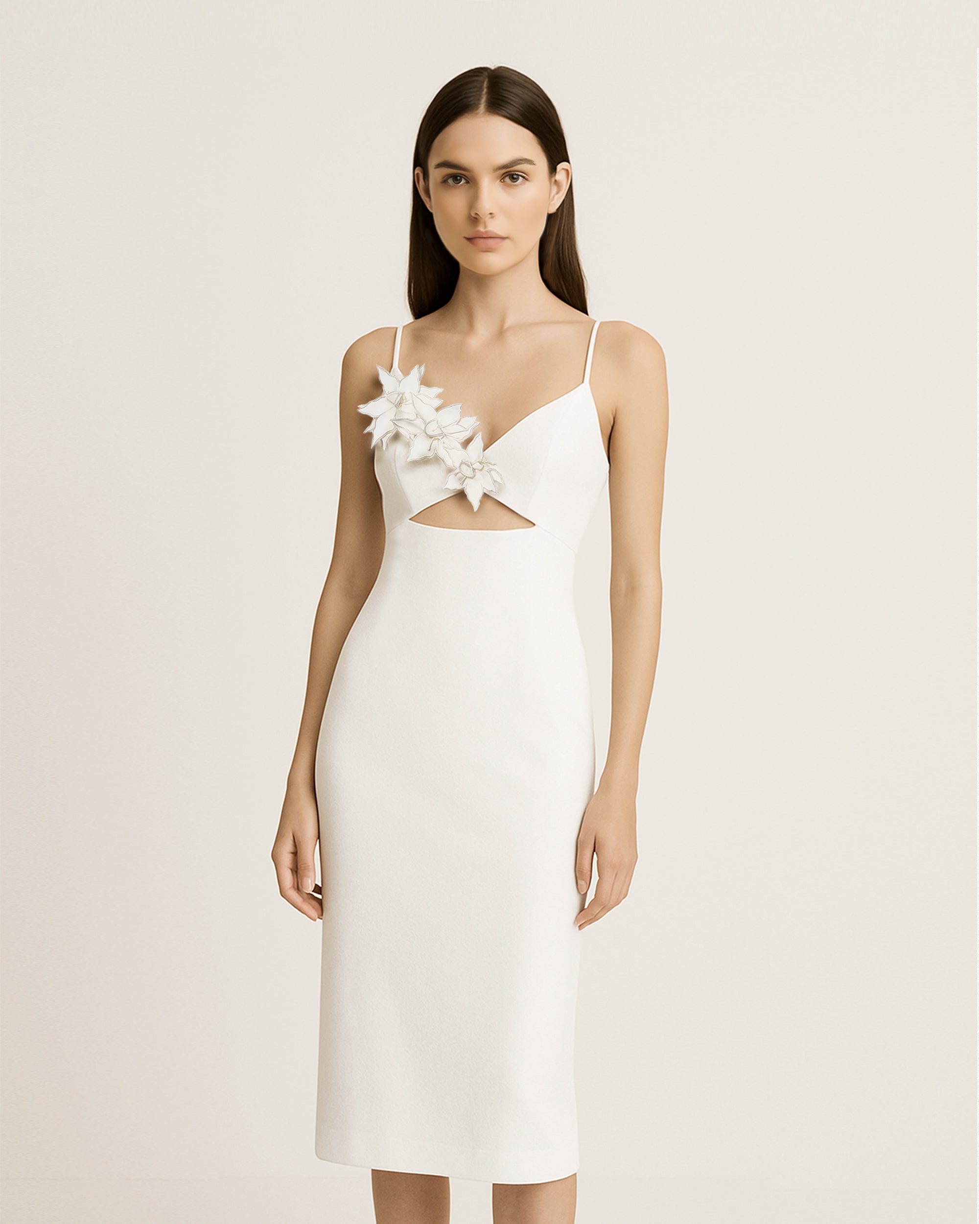 Bloom-Cut Contour Dress - White